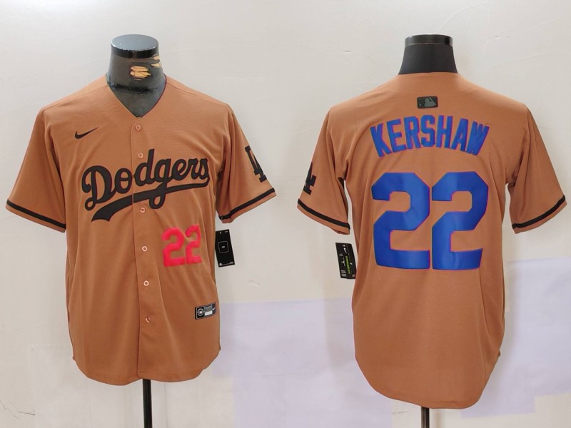 Men Los Angeles Dodgers #22 Kershaw army green joint name 2024 Nike MLB Jersey style 2
